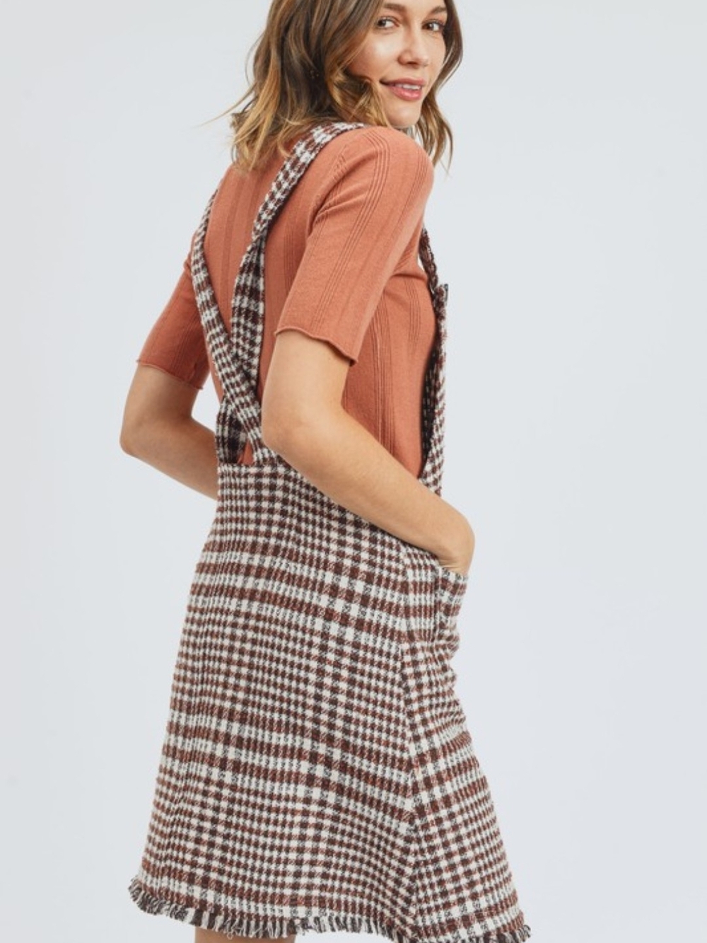 Orange Creek Checked Brown Pinafore Plaid Jumper -top Not Included - Picture 4 of 6